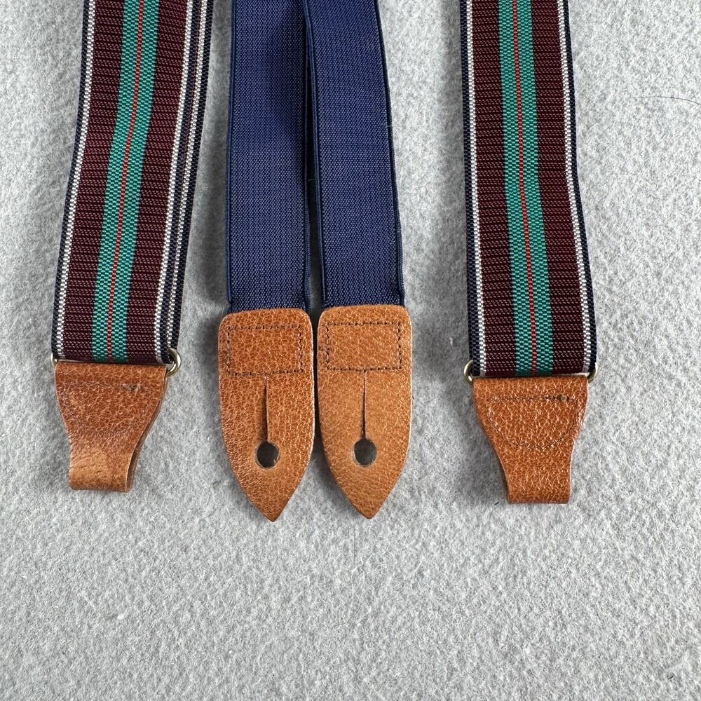 Vintage Cole Haan Suspenders Y Back Striped Leather Button Braces Preppy 90s EUC - Picture 9 of 10